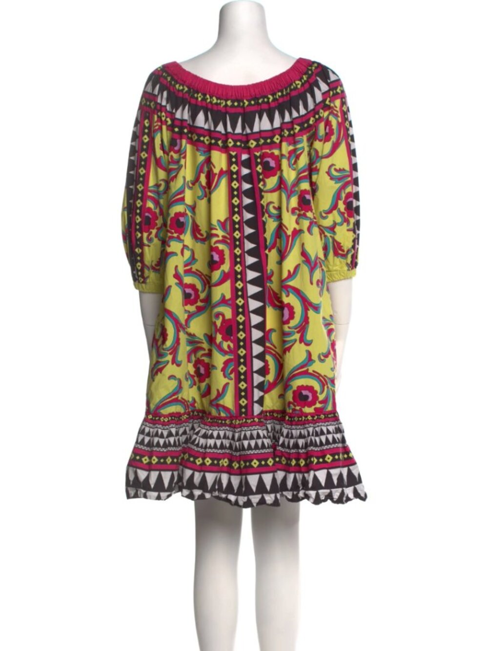 La DoubleJ Paloma Dress – Cherry Paisley & Mod Geo Print Off-Shoulder Shift XS-L - Picture 6 of 10